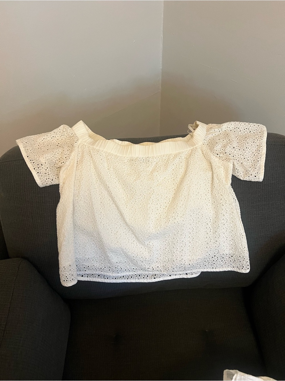 rag & bone White Eyelet Off-Shoulder Blouse